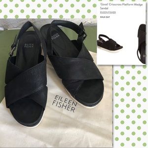 Eileen Fisher Good Crisscross Nubuck Leather platform sandal Size 9